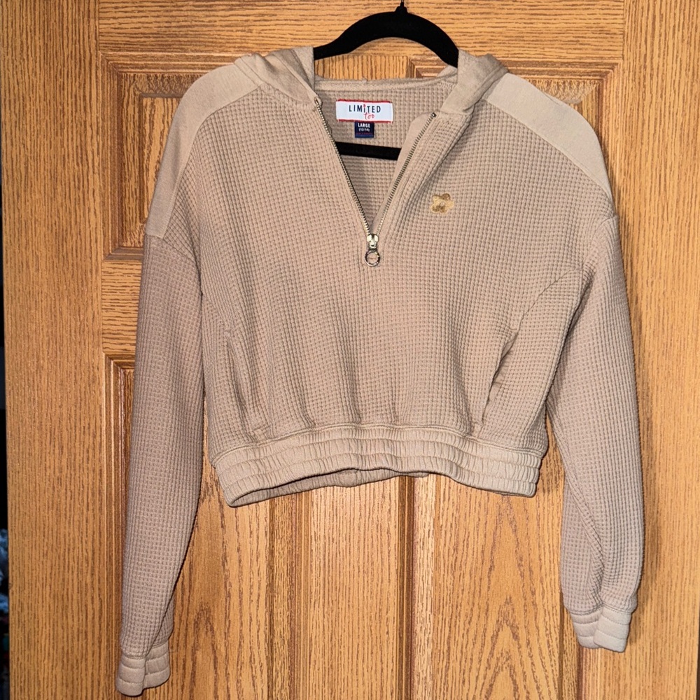Limited Too Beige Waffle Knit cropped Hoodie/shorts set